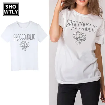 

Showtly Broccoholic Vegan & Vegetarian Broccoli Lovers T-Shirt Casual Short Sleeve for Women Clothing