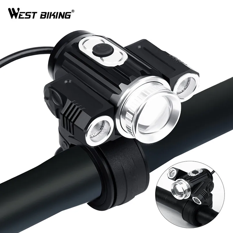 WEST BIKING Bicycle Headlamp T6 LED 18650 Battery USB Rechargeable