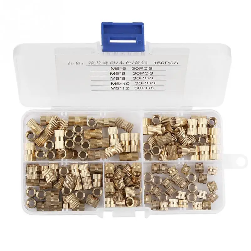 M5 Brass Nuts Cylinder Knurled Nut Threaded Insert nuts Fastener Embedded Nut Assortment Kit