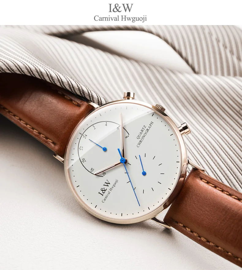 CARNIVAL I& W Ультратонкие 6 мм кварцевые мужские часы с двойным временем TopBrand Роскошные сапфировые кристаллы простые модные водонепроницаемые Montre