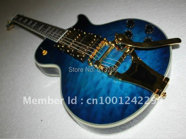 

Custom Shop Bule Wave 3 Pickups Electric Guitar with Bigbys Gold hardware Free Shipping