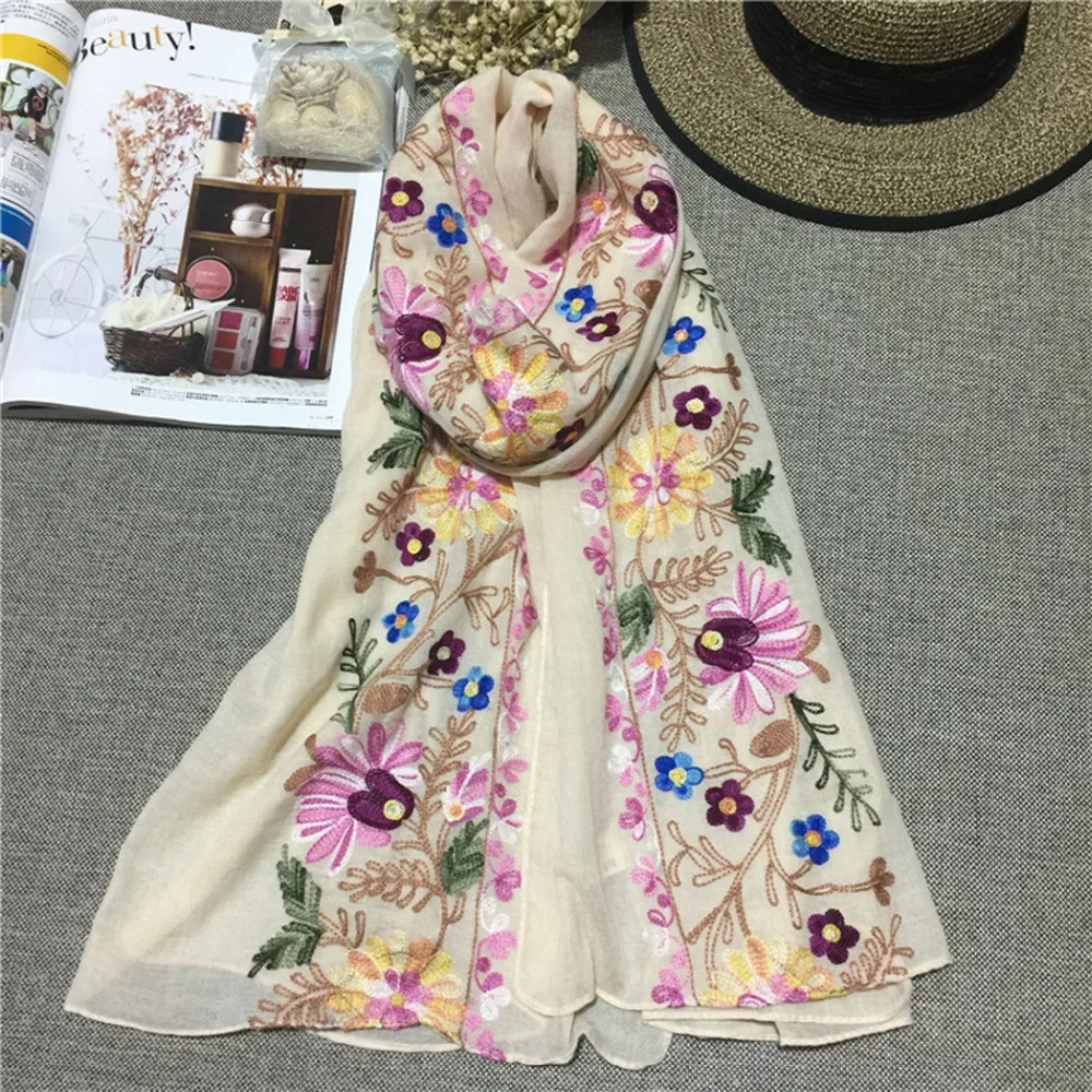 

Luxury Brand Cotton Scarf Women Shawl Warps Winter Fashion Embroidery Boho Scarves and Stoles Warm Autumn feminino inverno Scarf