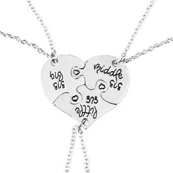 

Wholesale 20sets/lot Euro-American Fashion Letter BIG/MIDDLE/LITTLE Pendants&Necklaces Fashion Chain Necklace For Sister Gifts