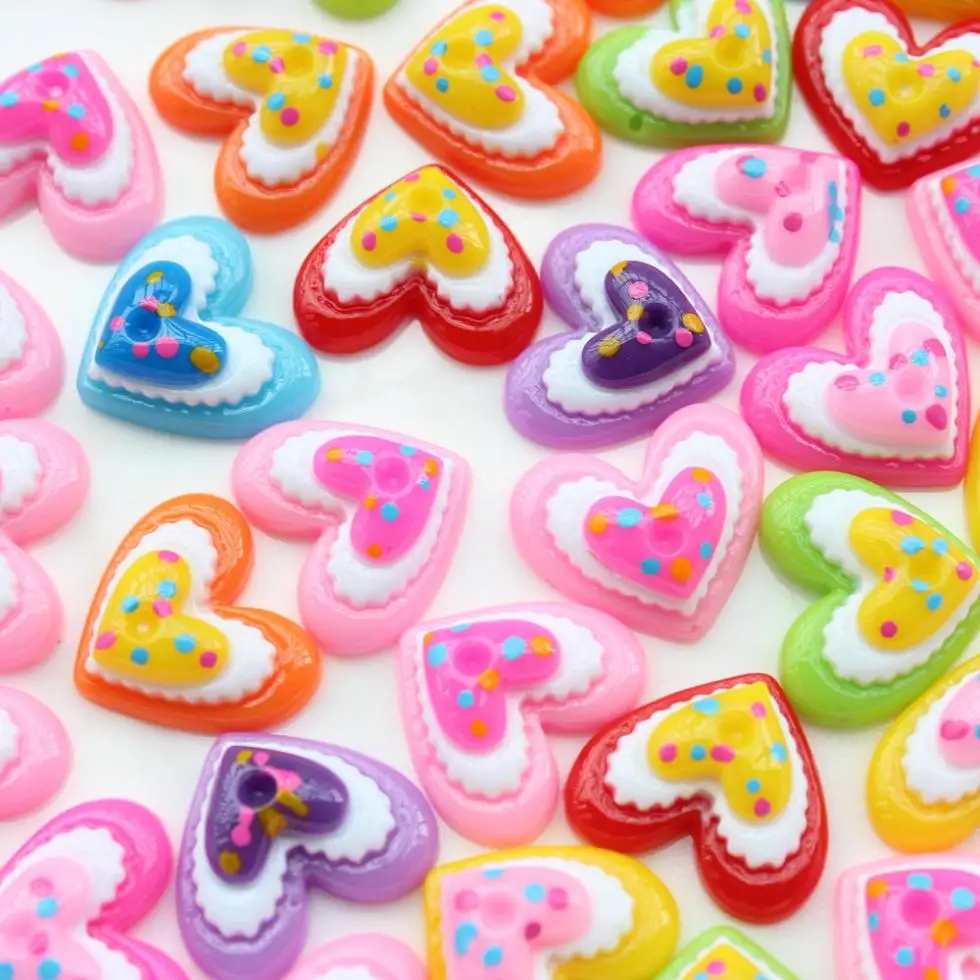 

250pcs mix color medium DOUBLE HEART polka dots Decoden Kawaii Flatback Resin Cabochons 20mm D25