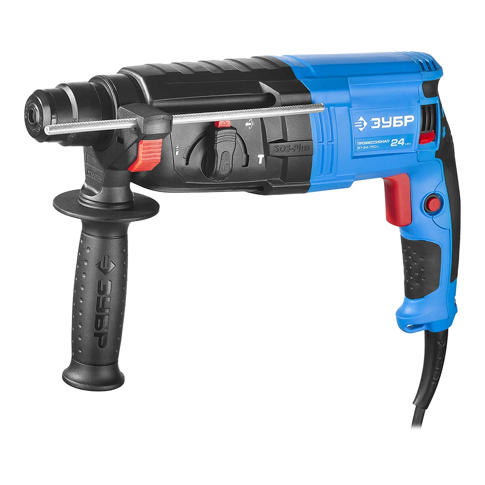 Перфоратор электрический ЗУБР ЗП-24-750 К (Мощность 750 Вт, энергия удара 2.6 Дж, сверление/сверление с ударом/долбление, скорость вращения 1100 об/мин, частота ударов 4500 уд/мин, реверс)