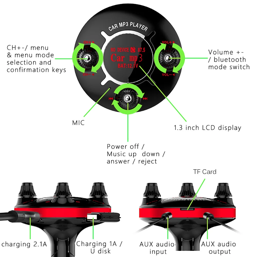 Bluetooth автомобильный двойной USB порт fm-передатчик плеер Hands-free цифровой дисплей автомобиля зарядное устройство адаптер Поддержка tf-карты