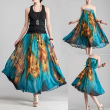 JAYCOSIN, Новая модная женская летняя юбка с принтом перьев и круглым вырезом, пляжная юбка размера плюс B