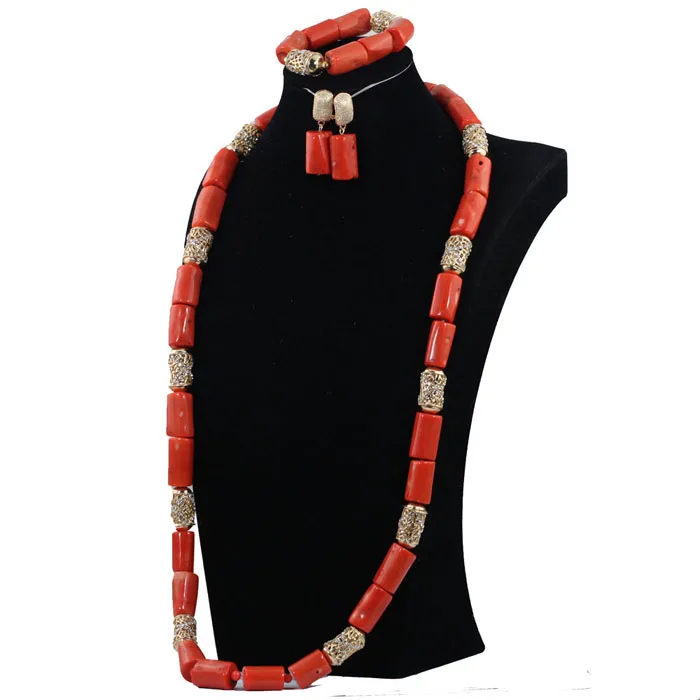 Модный Африканский ювелирный набор 40 дюймов большие бусины Натуральный Коралл Свадебный комплект ожерелье модный мужской коралловый комплект ювелирных изделий GroomABH409