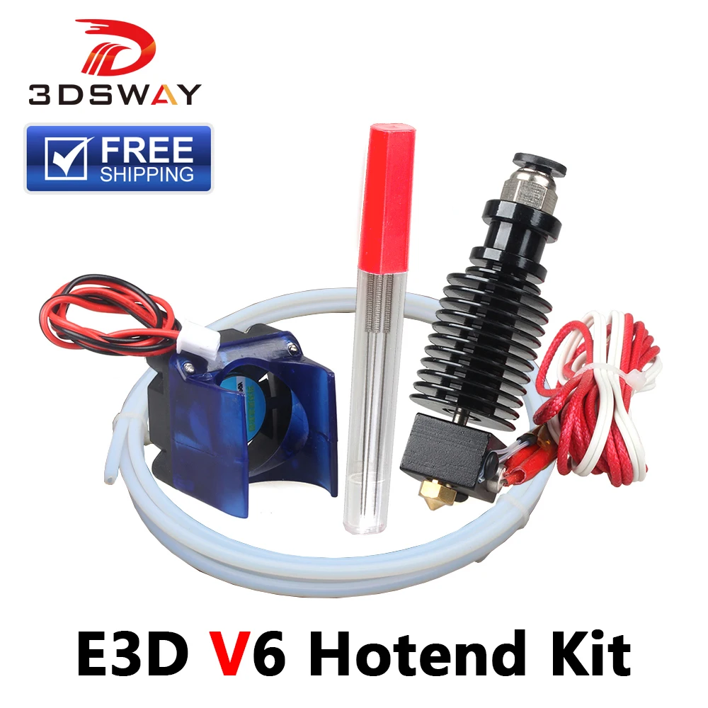 Goede Gratis Verzending 3 DSWAY 3D Printer Delen hotend e3d v6 Kit 0.4 1.75mm 12 v 24 v met koelventilator Teflon buis J head Remote extruder