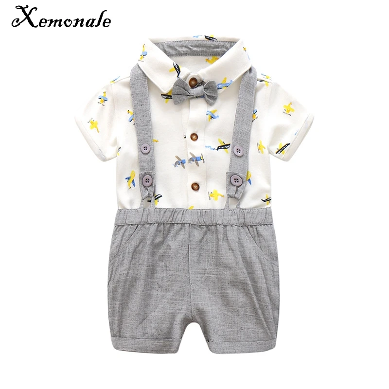 

Xemonale Summer Baby Boy Clothing Sets 2018 New Cotton Baby Suits Casual Cartoon Printed Shirt+Straps Shorts Bebe Clothes 0-2Yrs