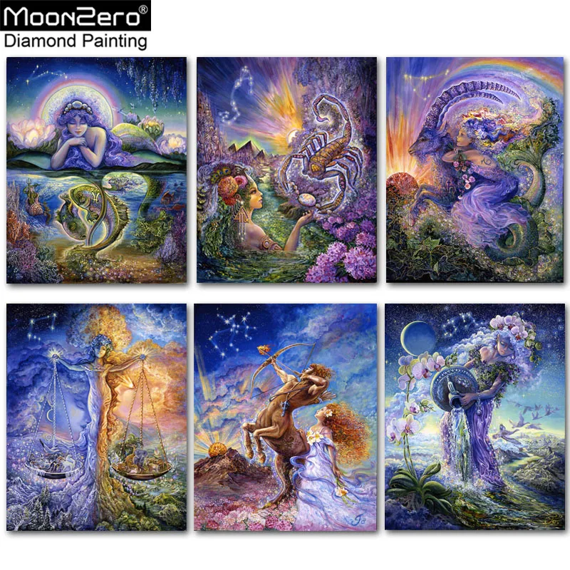 

5D Diy Diamond Painting Cartoon Animal 12 Zodiac Constellations Circular Diamond Embroidery Rhinestone Cross Stitch Home Decor