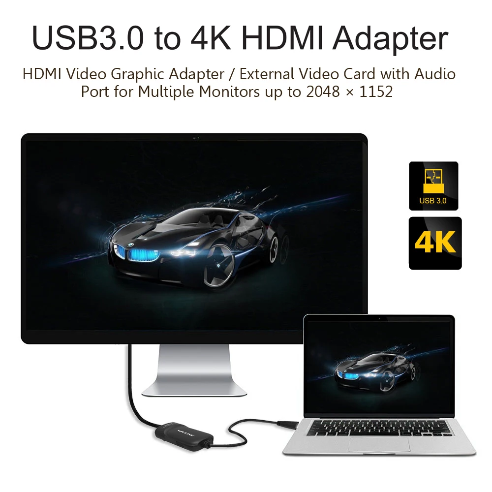  Wavlink USB 3.0 to 4K HDMI Video Graphics Adapter External Video Card 1080P Extend and Mirror Mode 
