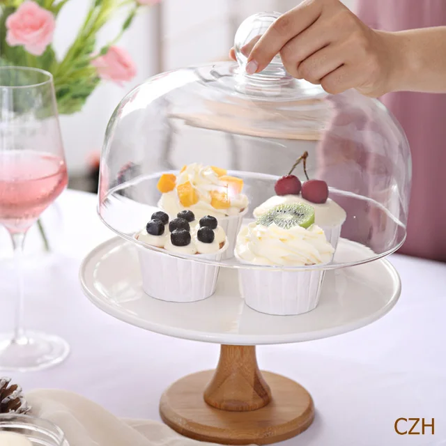 9 ''керамический компот торт стенд декоративный фарфоровый поднос для десерта стеклянная крышка сервировочная посуда для дня рождения и свадьбы