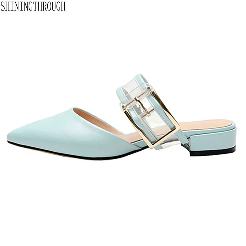 

Brand Women slippers Low Heel Summer Elegant Pointed Toe Shoes Women Buckles Gladiator Slippers Sandals large size 41 42 43