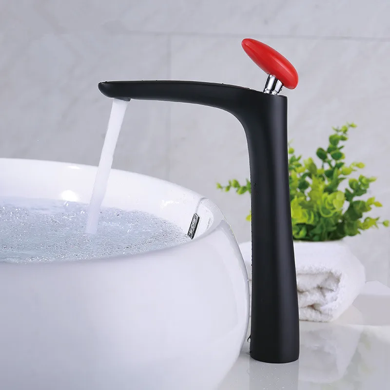 

Basin Faucets New Style Modern black/chrome/white Faucet Single Hole Hot and Cold Bathroom Faucets Red top Sink Mixer Taps