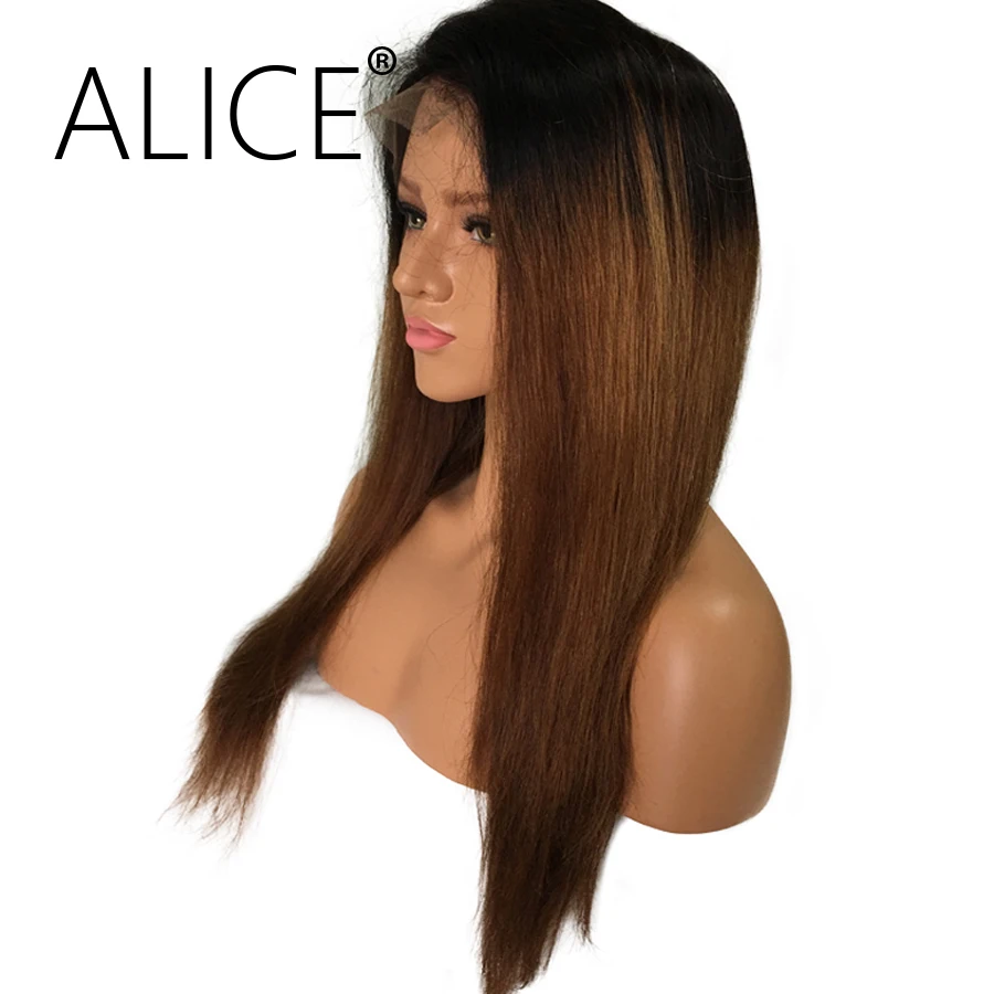 ALICE Glueless кружевные передние человеческие волосы парики remy волосы бразильские Прямые кружевные парики коричневый Омбре человеческие волосы парики с детскими волосами 13x4