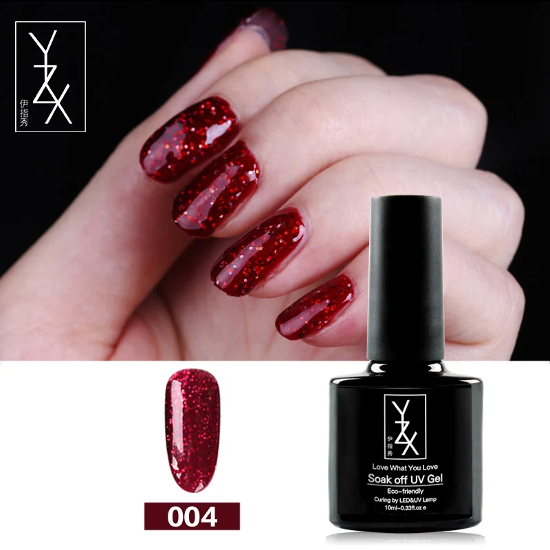 YiZhiXiu 1pcs 10ml Red Diamond Varnish Soak-off UV Gel Polish Sequin Lacquer Glitter Manicure Enamel Nail Art for Sexy women