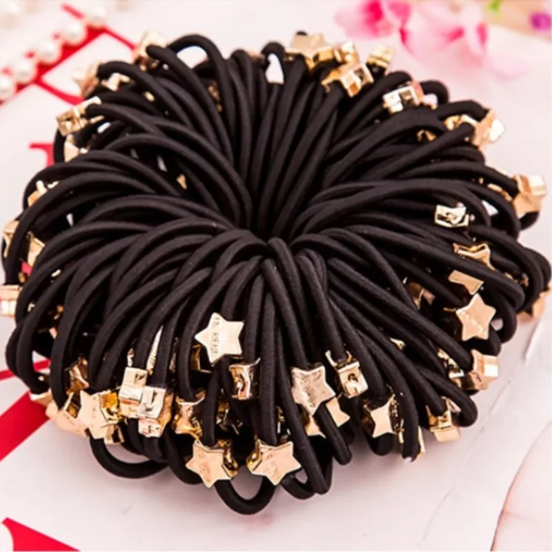 

10Pcs Simple Black Headband Flower Heart Bow Hair Accessories for Women Girl Elastic Hair Bands Ponytail Holder Rubber Band Gum