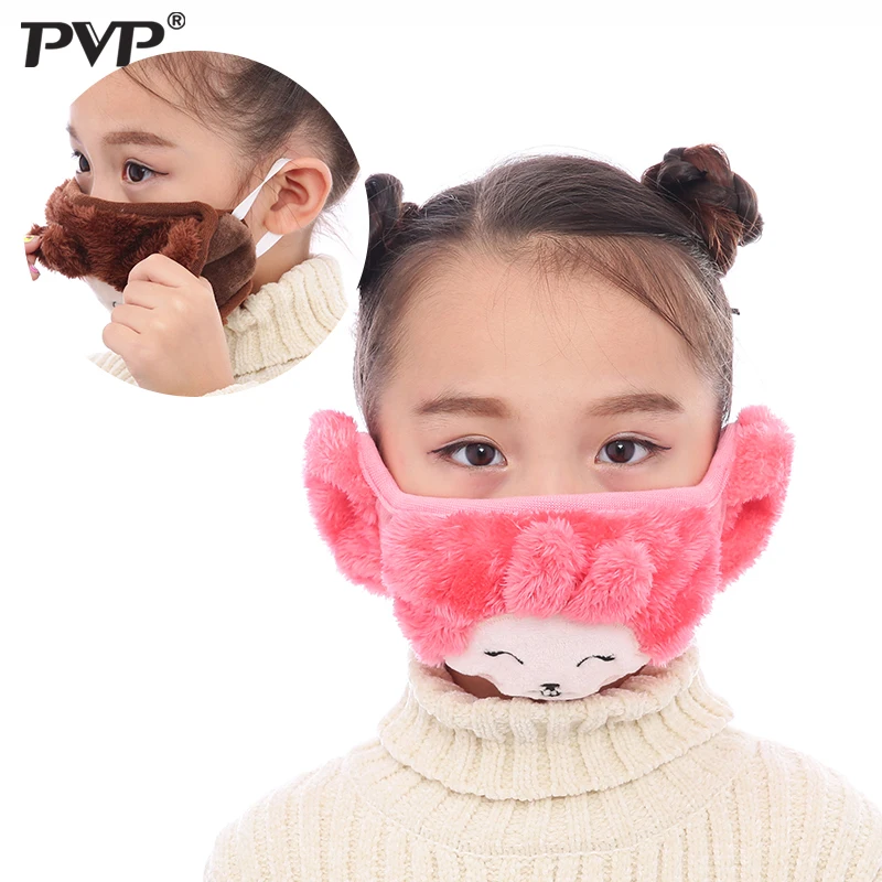 

PVP Fashion Winter Warm 2 in 1 Mouth Mask Earmuffs Cartoon Dust and Wind Proof Cover Mask For Children