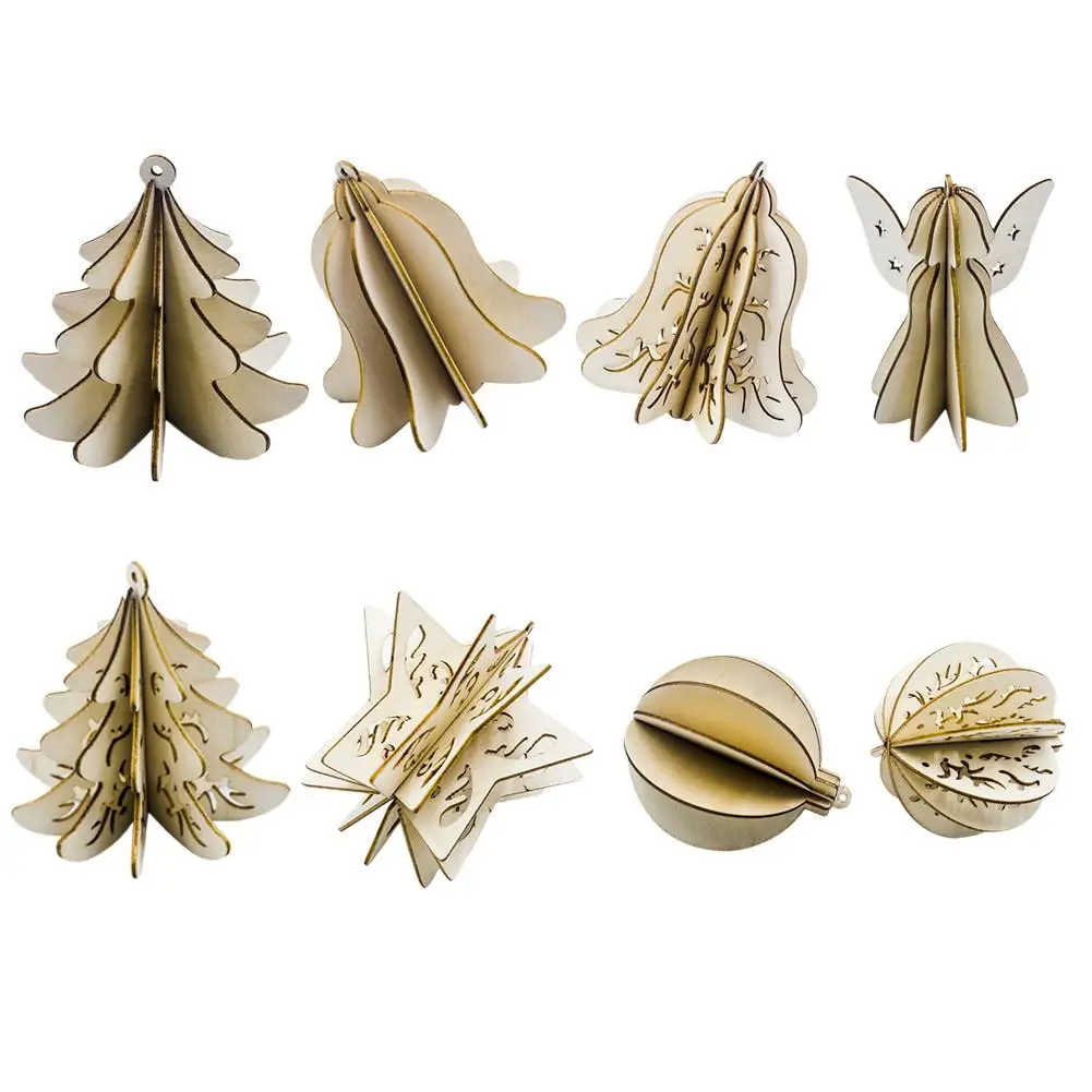 

8pcs Christmas Decorations Wooden Insert Christmas Tree Pendant Wood Solid Three-dimensional Cutout Decoration Pendant