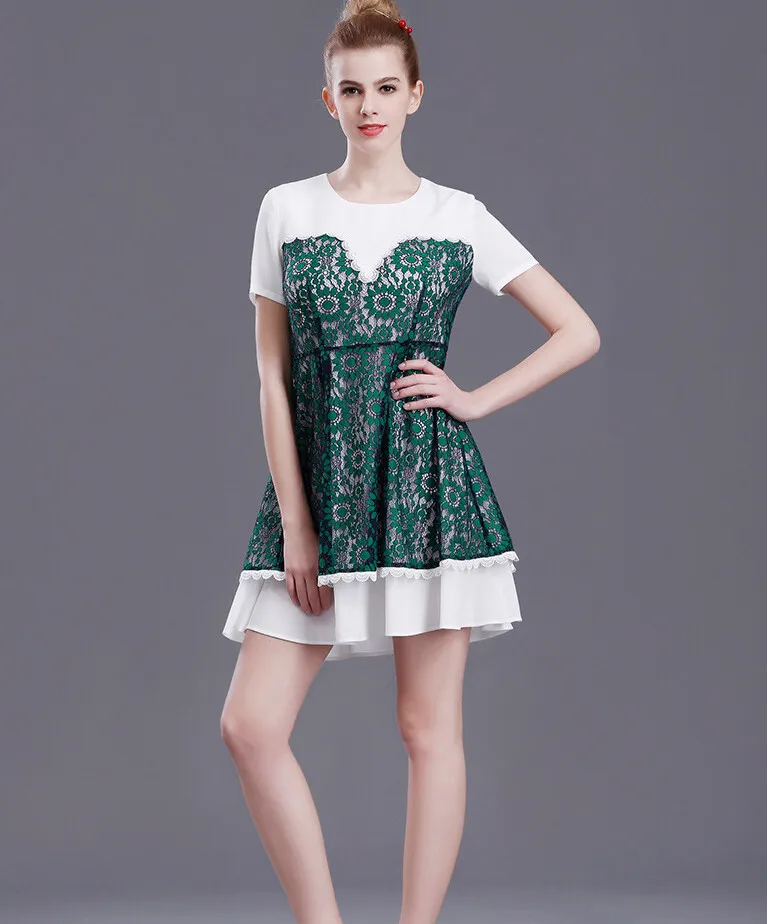 women o neck spliced lace dress 8_