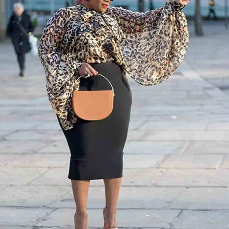 

Leopard Blouse Women Lantern Long Sleeve Modern Fashion Plus Size Top Loose Street Party Casual Blouses Ladies Tops Spring 2019