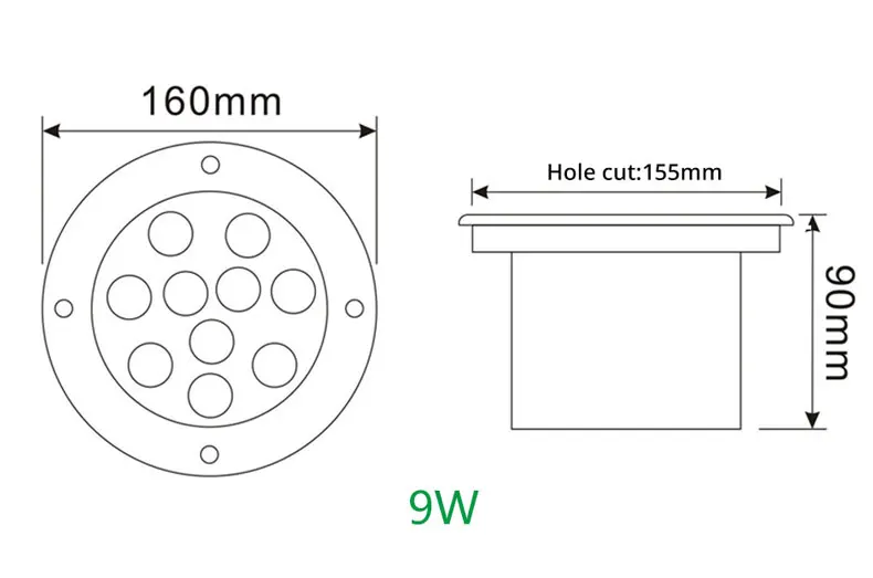 160x95 мм Установленный заподлицо 9 Вт/12 Вт светодиодный открытый подземный светильник 9 ваттов 12 ваттов IP66 Водонепроницаемый освещение