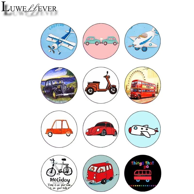 

10mm 12mm 14mm 16mm 20mm 25mm 391 12pcs/lot Car Mix Round Glass Cabochons Jewelry Findings 18mm Snap Button Charm Bracelet