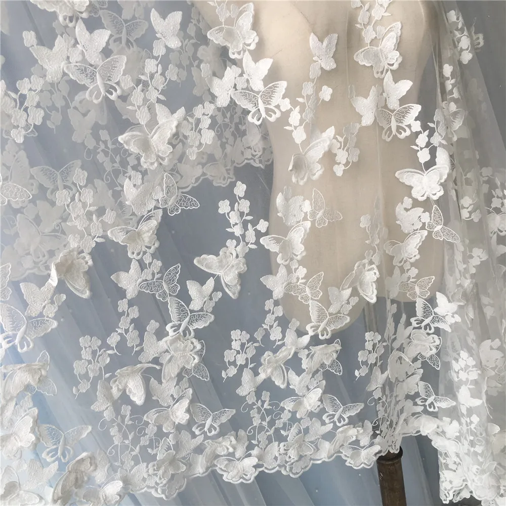 butterfly embroidery lace fabric Wedding Dress Tulle Skirt Material