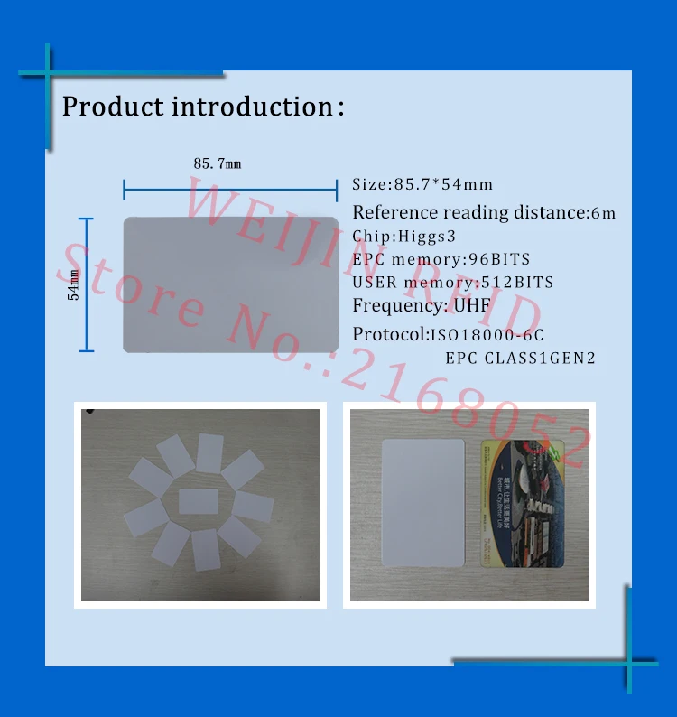 RFID метка UHF ПВХ карты чужой 9662 915 МГц 868 МГц 860-960 МГц Higgs3 EPC ISO18000-6C, 50 шт в наборе, смарт-карты Пассивная RFID Метка