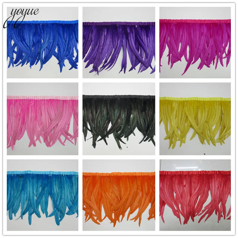 

YOYUE 10Yards/lot 25-30cm Gold Rooster Tail Trim Coque Feather Trimming/Ribbon For Crafts Dress Skirt Carnival Costumes Plumes