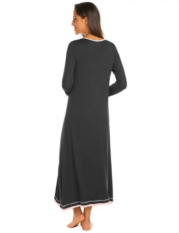 Ekouaer, пижама с длинным рукавом, ночная рубашка, Женская одноцветная сорочка с круглым вырезом, длинная ночная рубашка, платье для сна, женская ночная рубашка, домашняя одежда
