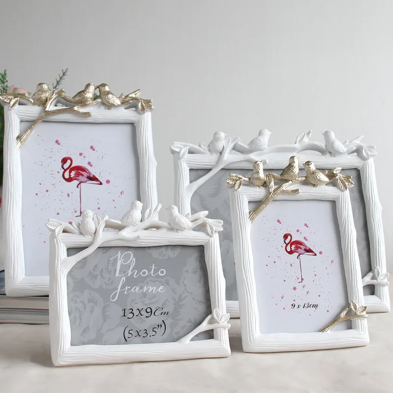 

Retro Resin Bird Photo Frame Creative Vintage Birds Tree Picture Wedding Bedroom Desktop Decor Ornaments Gift Rectangle Frame