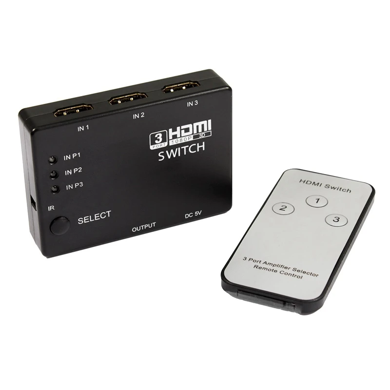 HDMI Switcher HDMI, переключатель HDMI селектор 3 входа и один выход совместим с HDCP с пультом дистанционного управления 3-портовый разъем