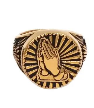 Золотые Молящиеся руки благословение перстень из нержавеющей стали религиозная девственница Mary кольцо помолвка обетование обручальное кольцо с сердцем SWR0827A - Цвет основного камня: Gold