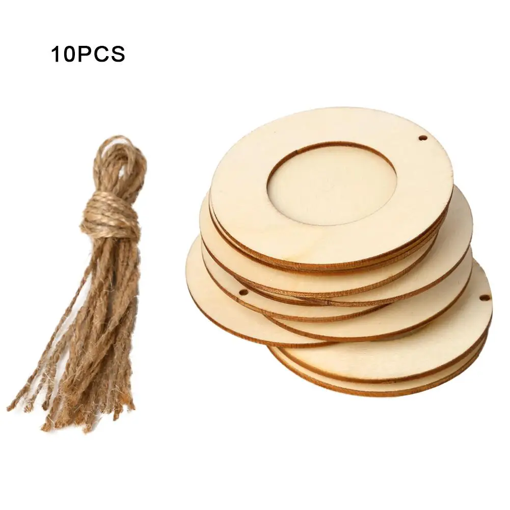 

10pcs/set Wooden Mini Round Photo Frame Hanging Crafts DIY Handmade With Ropes Home Decoration Ornament