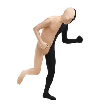 

Lycra Spandex Black and Flesh-colored Split Zentai Second Skin Suit