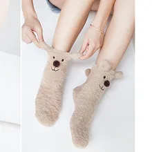 Рождественские носки зимние женские теплые носки женские Мягкие короткие носки забавные носки с объемными ушками из мультфильма Chaussette Femme# A