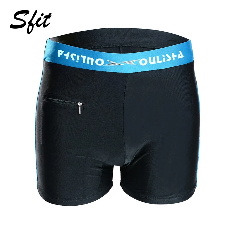 

Sfit Summer Men's Boxer Pants Color Matching Quick-Drying Wide Elastic Waistband Front Zipper Pocket Plus Size Swimming Trunks