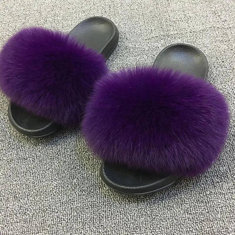RUIYEE Ms. Real тапочки Роскошные лисий мех пляжные сандалии пушистые удобные пушистые Тапочки - Цвет: purple