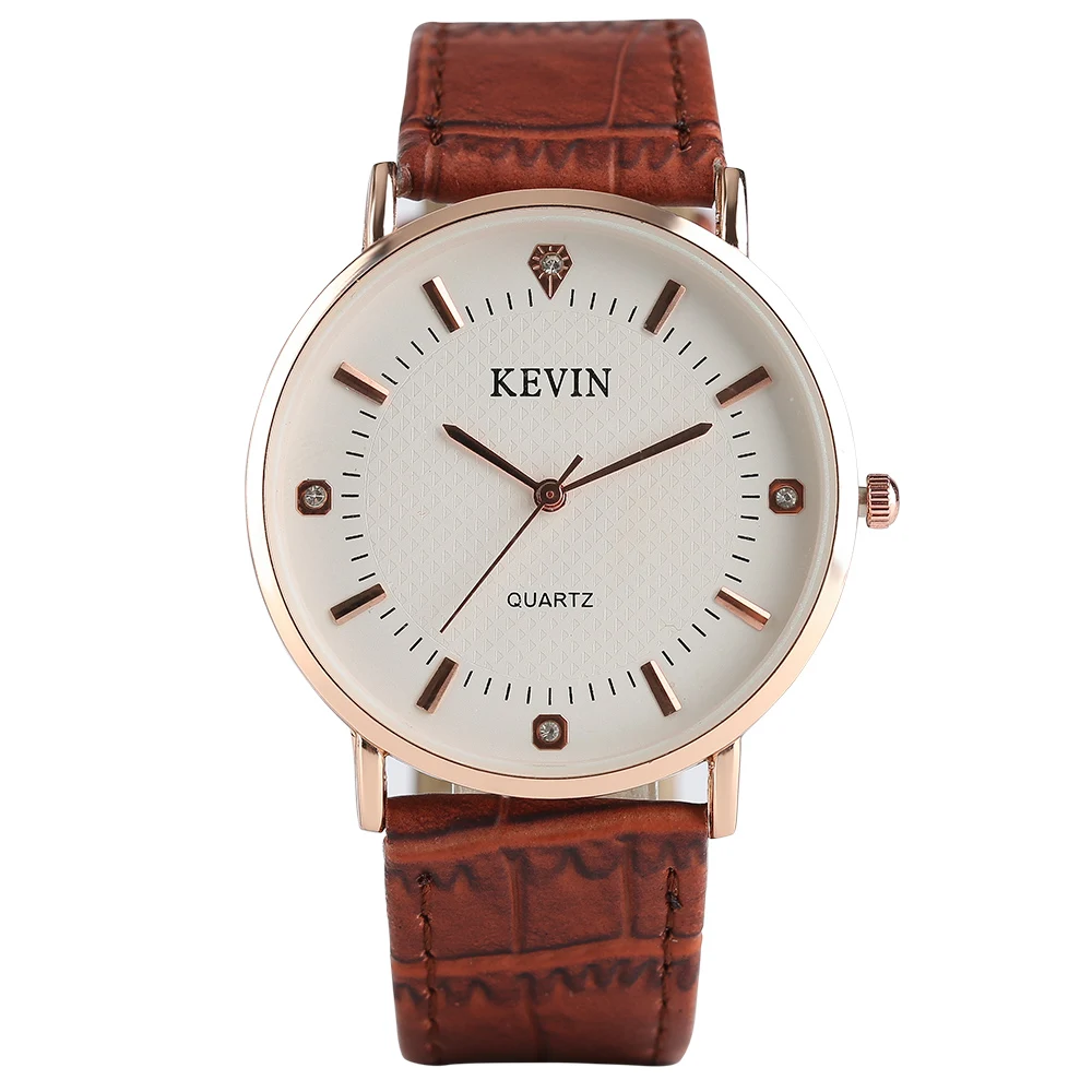 Современные часы KEVIN, женские часы, кристалл, нержавеющая сталь и кожаный ремешок, Женские Спортивные кварцевые наручные часы, Relogio Feminino, подарок - Цвет: Коричневый