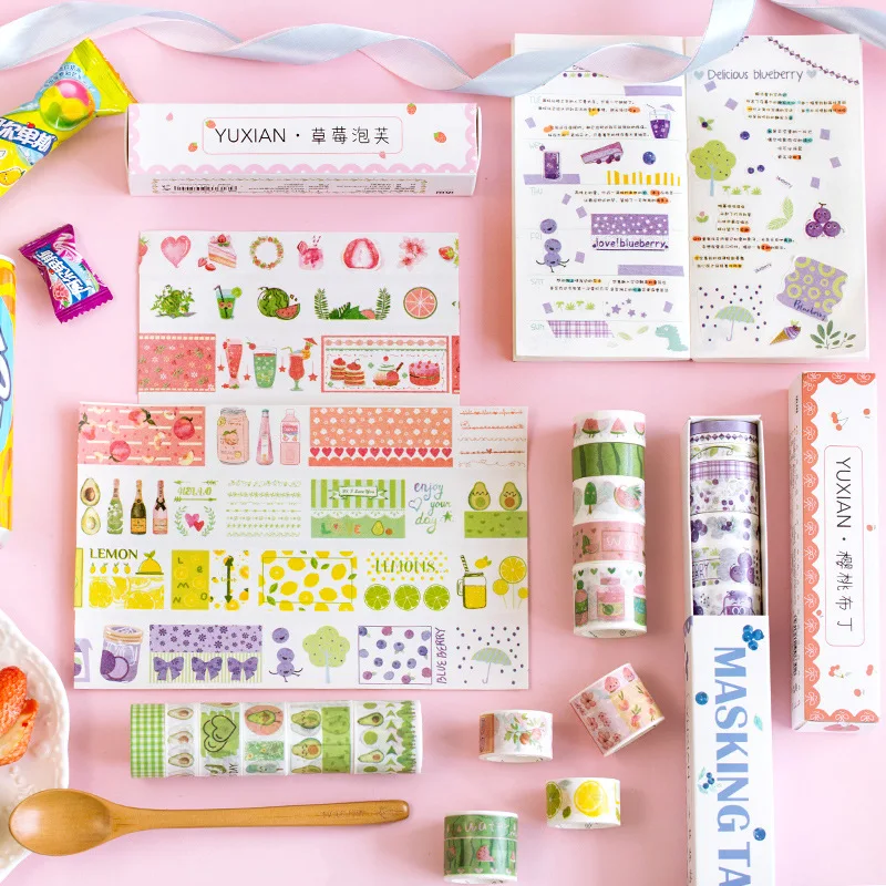 

Coloffice 10PCs/Set Masking Tape Fruity Notes Series Small Fresh Handbook DIY Stationery Decoration Cute Stickers For Kids Gifts