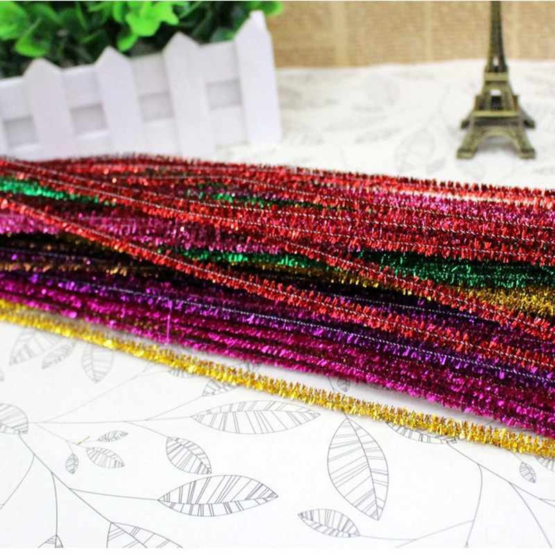 100pcs/lot 30cm Glitter Chenille Stems Pipe Cleaners Plush Tinsel Stems  Wired Sticks Kids Educational Toys DIY Craft Supplies - AliExpress