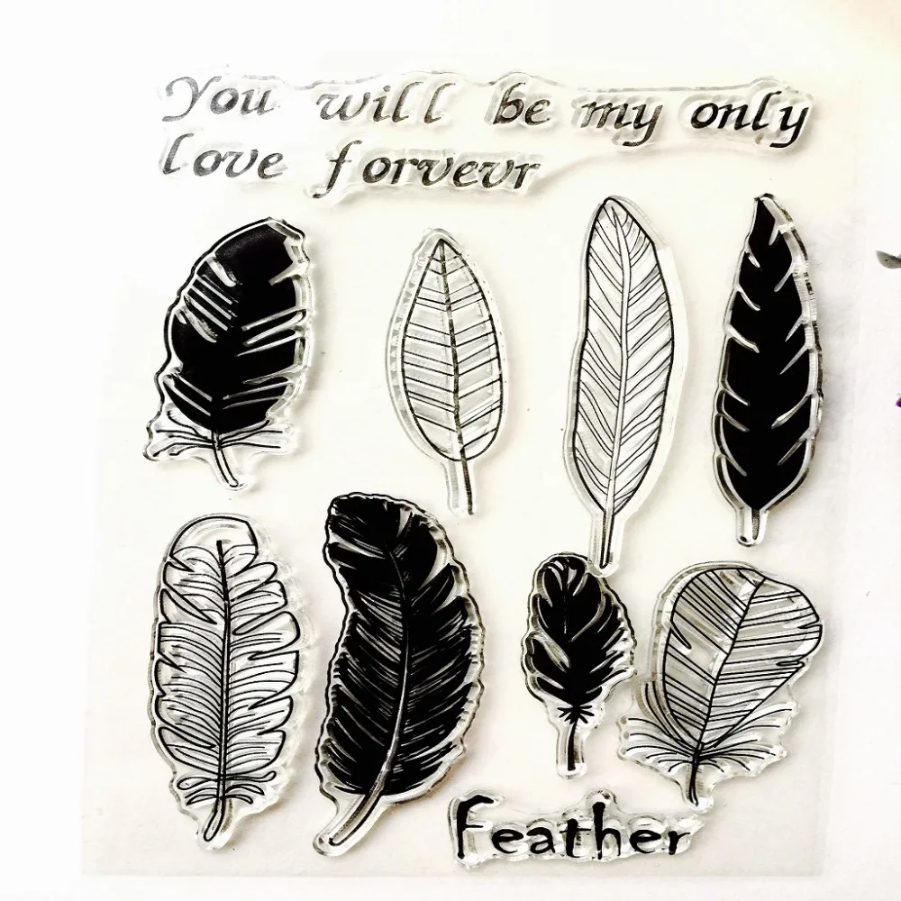 

DIY Feather Letter Scrapbook DIY Photo Album Cards Transparent Acrylic Silicone Rubber Clear Stamps Sheet Cards Decoration