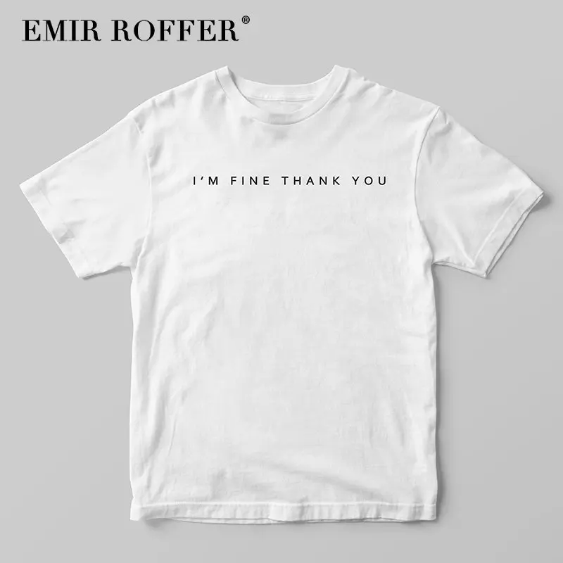 EMIR ROFFER I'M FINE THANK YOU, белая футболка с принтом, женская футболка, женские хлопковые футболки, летние топы, футболки, одежда