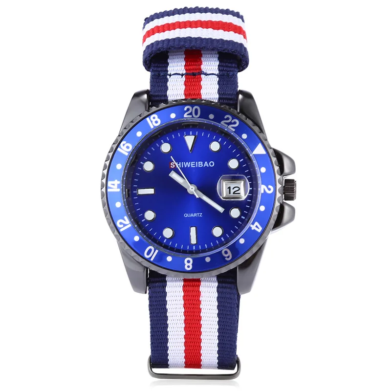 

2019 Classic Stripe Nylon Strap Unisex DATE Watches Top Brand Women Men Couples Watches Casual Concise Reloj Mujer Clock Watches
