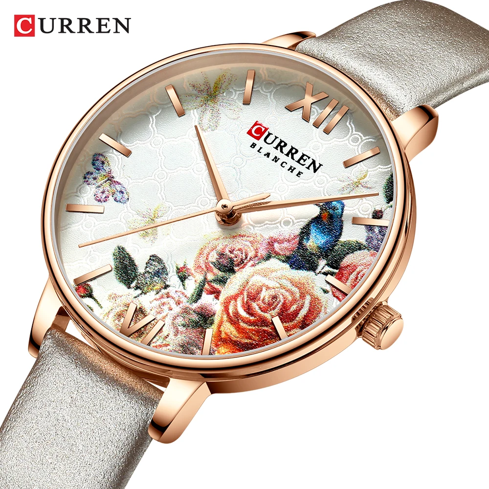 CURREN belle fleur Design montres femmes décontracté en cuir montre-bracelet dames montre femme horloge femmes montre à Quartz
