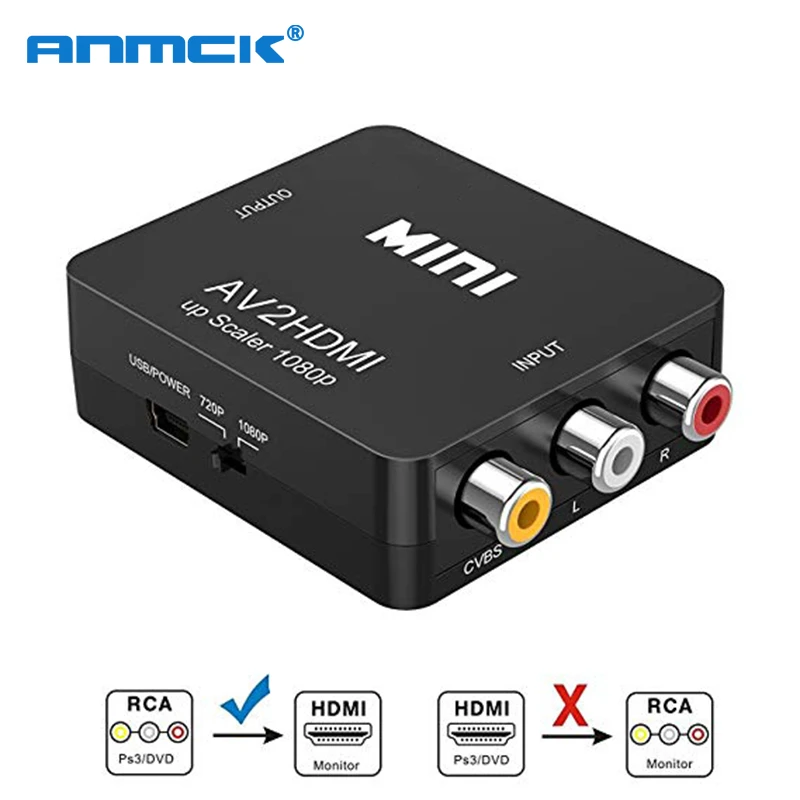 Mini AV to HDMI Video Converter Box AV2HDMI RCA CVBS Adapter for HDTV TV PS3 PS4 PC DVD Xbox Projector |