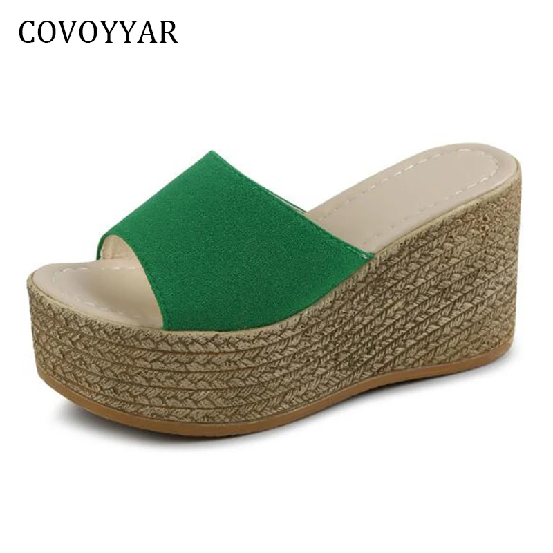 Covoyar/женские шлепанцы на танкетке Модные однотонные женские босоножки без