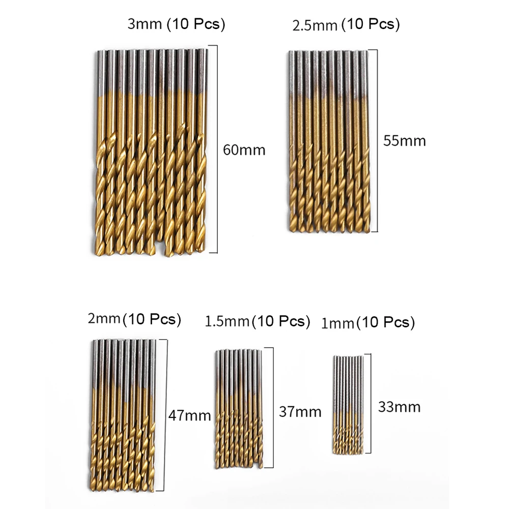 50 шт. набор сверл с титановым покрытием HSS высокого качества силовое сверление инструменты для работы по дереву 1/1. 5/2/2,5/3 мм